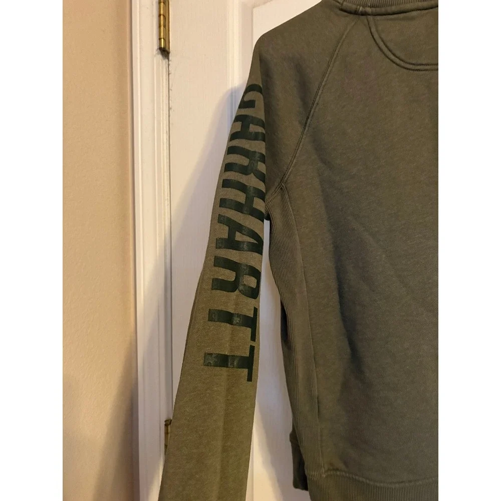 Carhartt Womens Relaxed Fit Crewneck Sweatshirt Olive Green Sleeve Logo L 104410